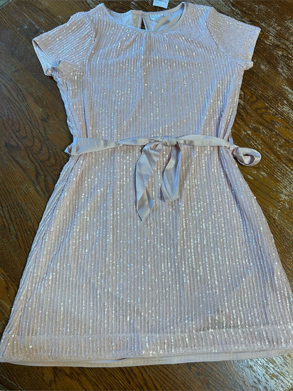 Girls' Shimmery Light Pink Sequin Party Dress with Satin Belt Abercrombie 15/16